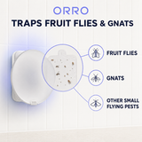 ORRO Indoor Fruit Fly & Gnat Trap, Plug-In Flying Insect Light with Tri-Spectrum LEDs, Automatic Night Mode, Hidden Sticky Cartridge, Warm Night Light, 6 Refills, White