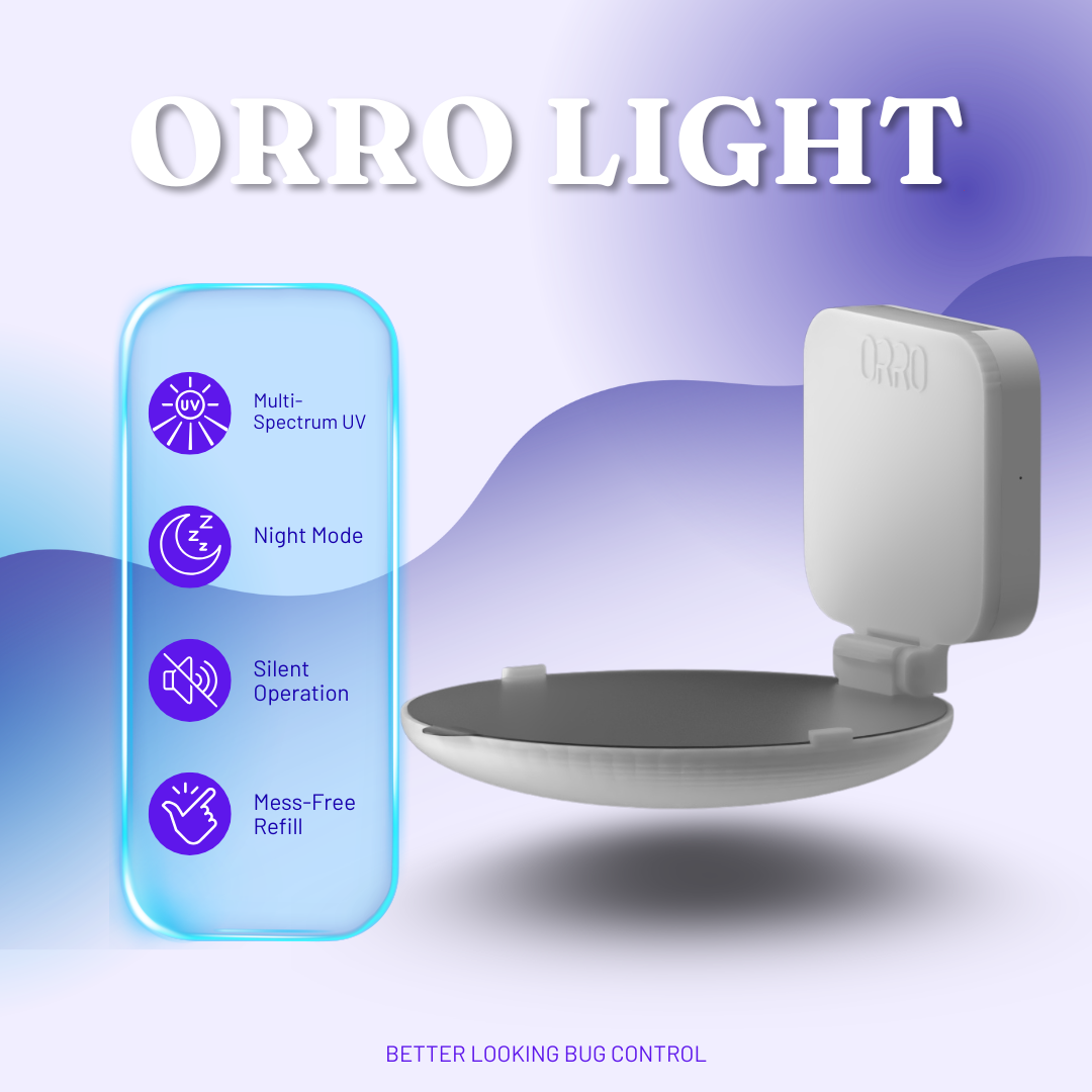 ORRO Indoor Fruit Fly & Gnat Trap, Plug-In Flying Insect Light with Tri-Spectrum LEDs, Automatic Night Mode, Hidden Sticky Cartridge, Warm Night Light, 6 Refills, White